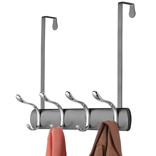 mDesign praktische Türhakenleiste – Hängegarderobe mit 8 Garderobenhaken für Küche, Flur und Bad – Hakenleiste zur Aufbewahrung von Mänteln, Jacken, Schals und Handtüchern – grau/silberfarben von mDesign