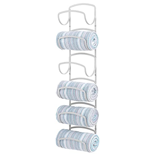 mDesign praktischer Handtuchhalter aus Metall – rostfreier Handtuchständer fürs Badezimmer mit 6 Fächern – platzsparendes Badzubehör zur Wandmontage – hellgrau von mDesign