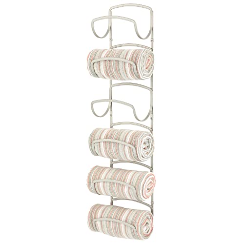 mDesign praktischer Handtuchhalter aus Metall – Handtuchregal fürs Badezimmer mit sechs Fächern – platzsparendes Badzubehör zur Wandmontage – mattsilberfarben von mDesign