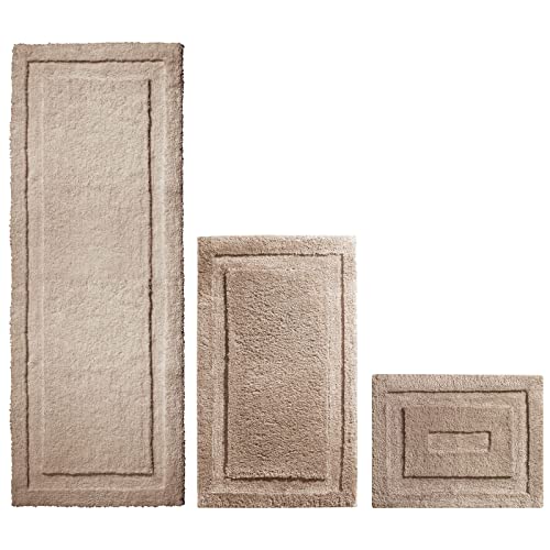 mDesign rutschfester Badteppich – Mikrofaser Badläufer für Bad oder Küche – schnelltrocknender Duschvorleger – 3er-Set – beige von mDesign