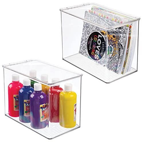 mDesign stapelbare Aufbewahrungsbox aus Kunststoff – Regalbox mit Klappdeckel für Stifte, Bastelutensilien etc. – auch als Behälter für Badzubehör und Büroutensilien geeignet – durchsichtig von mDesign
