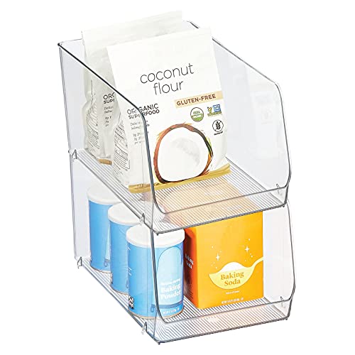 mDesign stapelbare Aufbewahrungsbox für Lebensmittel – Küchen Ablage mit offener Vorderseite für Kühlschrank, Schrankfach oder Gefriertruhe – Kühlschrankbox aus Kunststoff – 2er-Set – durchsichtig von mDesign
