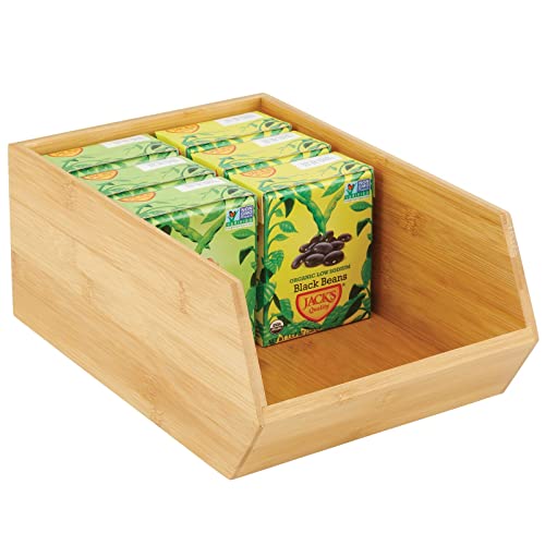 mDesign stapelbare Aufbewahrungsbox – multifunktionale Bambusbox für Küchenschränke, Regale & Oberflächen – offene Ablage aus nachhaltigem Bambus – naturfarben von mDesign