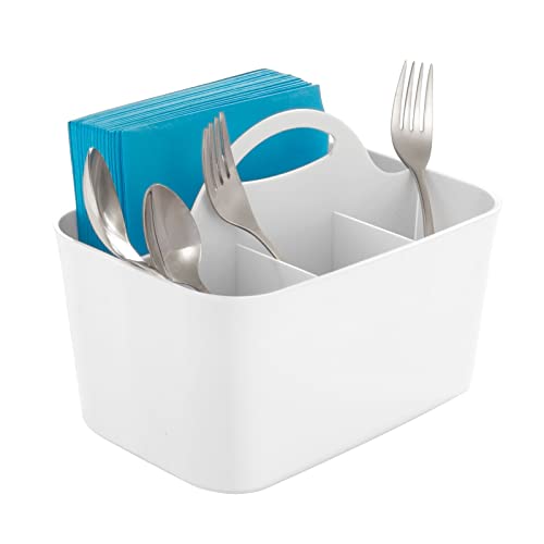 mDesign tragbarer Besteckkorb - Besteckständer mit Griff für Aufbewahrung von Besteck, Servietten etc. - Besteckhalter mit 4 Fächern - weiß von mDesign