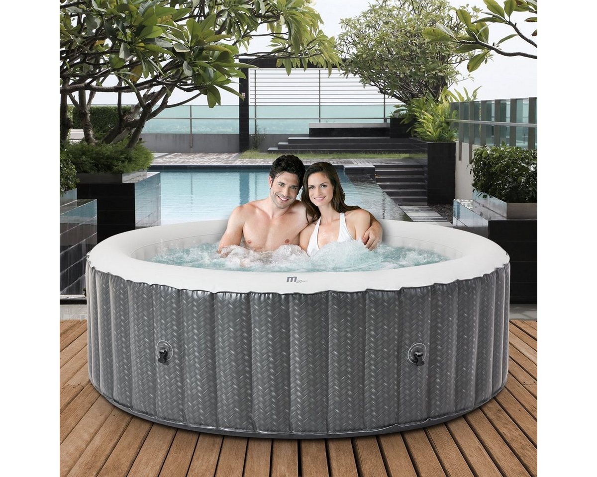 mSpa Whirlpool Outdoor Whirlpool aufblasbar Comfort Ottoman C-OM061 für 6 Personen, (Luxus Garten Pool - All-in-One LED Fernbedienung - Anti-Rutsch Bodenmaterial - 2x Filterkartusche - Schnellheizsystem - Winterfest - Hochleistungsfilterpumpe - PTC Heiztechnologie, 3-tlg., Isolierabdeckung - Indoor - Rattan-Optik - Selbstaufblasbar), Pool Rund - Jacuzzi Bubble Spa - UV-C Wasserreinigung - 138 Luftdüsen von mSpa