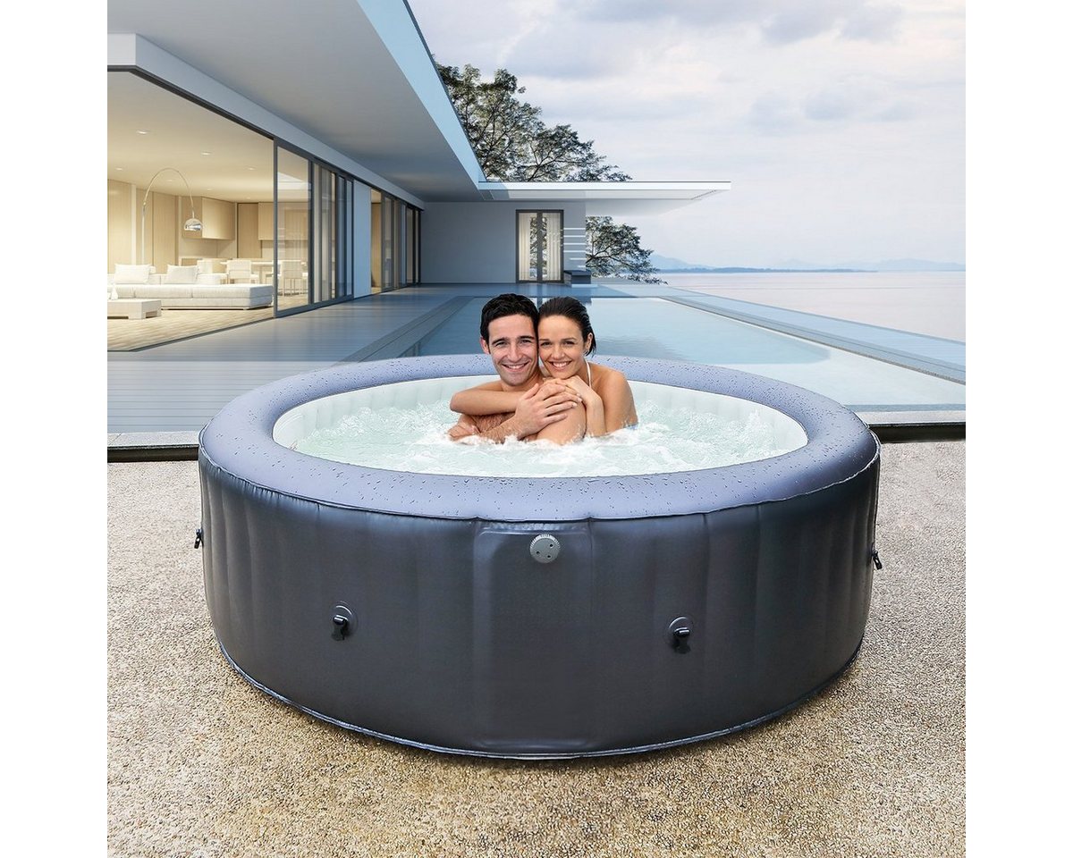 mSpa Whirlpool aufblasbar Muse Carlton M-CA061 für 6 Personen - Hydro-Massage, (Outdoor Indoor Luxus Garten Pool - inkl. Wärmeschutzabdeckung - UV-C Filter - 6-Schicht-PVC - 40 ° C Schnellheizsystem - 6 einstellbare Hydrojetdüsen - Winterfest, 4-tlg., Energiespar-Timer - LED Fernbedienung - Selbstaufblasbar), Pool Rund - Jacuzzi Bubble Spa - Ozongenerator - 138 Luftdüsen von mSpa