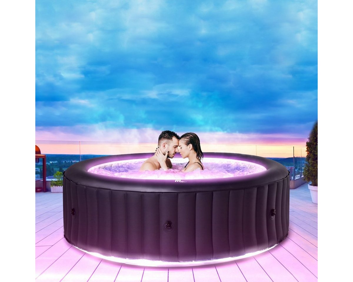 mSpa Whirlpool Outdoor Whirlpool aufblasbar Aurora U-AU06 für 6 Personen mit LED RGB, (Luxus Garten Pool - inkl. Wärmeschutzabdeckung - Indoor - UV-C Filter - Schnellheizsystem - Winterfest, 4-tlg., Sitzpolster - 6-Schicht-PVC - LED Fernbedienung - Selbstaufblasbar), Pool Rund - Jacuzzi Bubble Spa - Ozongenerator - 138 Luftdüsen von mSpa