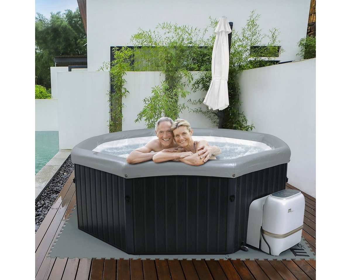 mSpa Whirlpool Whirlpool Frame Tuscany F-TU061 für 6 Personen in Holz-Optik, (Outdoor - Indoor Luxus Garten Pool - inkl. Wärmeschutzabdeckung - UV-C Filter - 40 ° C Schnellheizsystem - Rhino-Tech PVC - Winterfest, 4-tlg., Sitzpolster - All-in-One Control Box - Energiespar-Timer), Pool Achteckig - Jacuzzi Bubble Spa - Ozongenerator - 138 Luftdüsen von mSpa