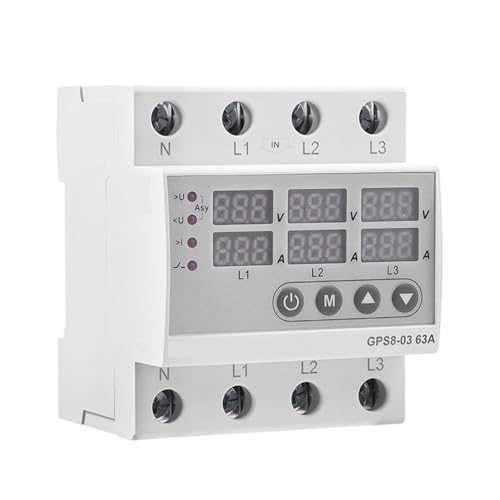 GPS8-03 Din Rail 3 Phase Voltage Relay 3P+N Over and Under Voltage Monitor Relays Protector Adjust Over Current 63A(GPS8-03-U-63A) von mXCDtRptJ