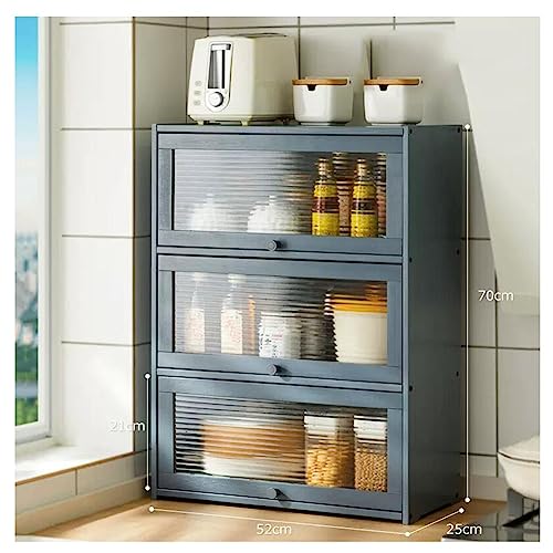 Massive Gebrannte Holz Countertop Speicher Schrank, mit Fenstertüren Aus Glas Mini Schrank m Top Display Regal für Bad, Küche (Farbe : Natural, Größe : 52x25x70cm) von ma hai fei