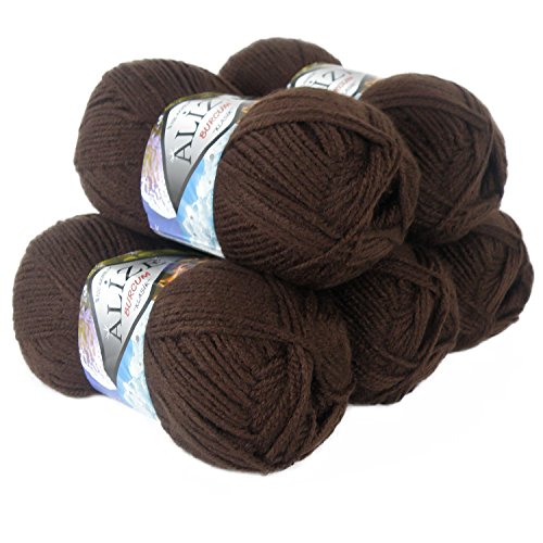 5 x 100g Strickgarn Strickwolle ALIZE BURCUM uni/einfarbig, wähle deine Farbe, Farbe:493 braun von maDDma