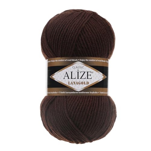 ALIZE Lanagold 100g 49% Wolle Strickgarn Winterwolle Schurwolle Farbwahl, Farbe:schokobraun von maDDma