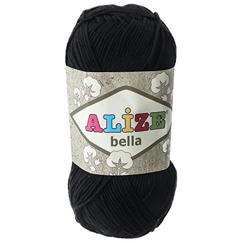 100g ALIZE BELLA uni, Baumwoll-Strickgarn/Häkelgarn, Farbwahl, Farbe:60 schwarz 100g ALIZE BELLA uni, Baumwoll-Strickgarn/Häkelgarn, Farbwahl, Farbe:60 schwarz von maDDma