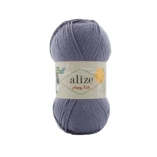 100g Alize Happy Kids Strickgarn Wolle Viskose Bambus Oeko-Tex 100 Häkelgarn Farbwahl, Farbe:236 dunkelgrau von maDDma