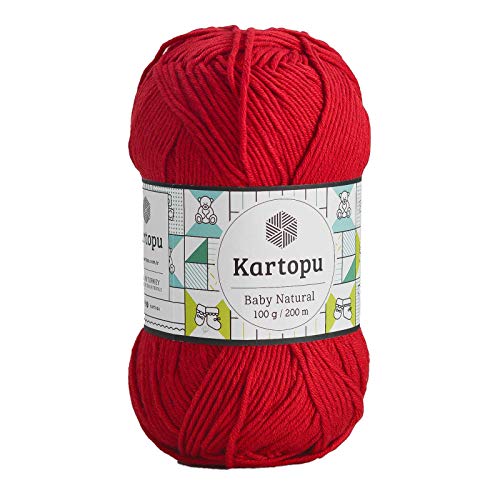 100g Kartopu Baby Natural Häkelgarn Strickgarn Wolle Acryl-Baumwolle Farbwahl, Farbe:rot von maDDma