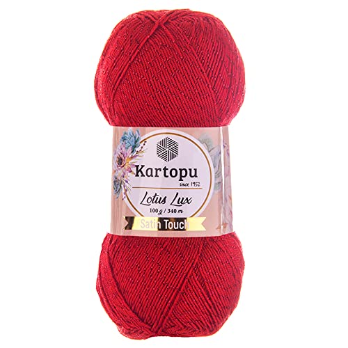Glitzerwolle Kartopu Lotus Lux 100g Strickgarn Wolle mit Glitzer Oeko Tex Glitzergarn Sommer, Farbe:K165 rot Glitzerwolle Kartopu Lotus Lux 100g Strickgarn Wolle mit Glitzer Oeko Tex Glitzergarn Sommer, Farbe:K165 rot von maDDma