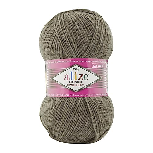 100g Sockenwolle Superwash Comfort 4-fädig Schurwolle Sockengarn Farbauswahl, Farbe:207 beige-braun von maDDma