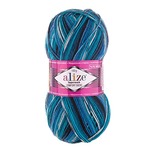 100g Sockenwolle Superwash Comfort 4-fädig Schurwolle Sockengarn Farbauswahl, Farbe:4446 schwarz blau creme 100g Sockenwolle Superwash Comfort 4-fädig Schurwolle Sockengarn Farbauswahl, Farbe:4446 schwarz blau creme von maDDma