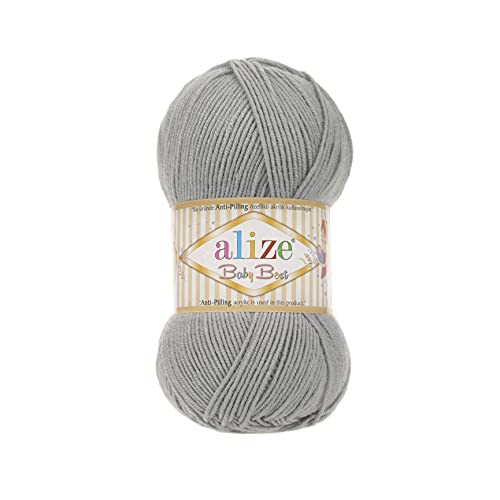 100g Strickgarn ALIZE Baby Best uni Babywolle Wolle Antipilling, freie Farbwahl, Farbe:344 grau von maDDma