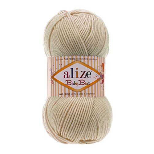 100g Strickgarn ALIZE Baby Best uni Babywolle Wolle Antipilling, freie Farbwahl, Farbe:599 elfenbein von maDDma