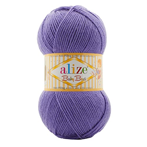 100g Strickgarn ALIZE Baby Best uni Babywolle Wolle Antipilling, freie Farbwahl, Farbe:851 violett von maDDma