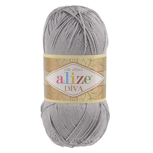 100g Strickgarn ALIZE DIVA Sommerwolle Häkelgarn Wolle Sommer Stricken Häkeln, Farbe:362 mausgrau von maDDma