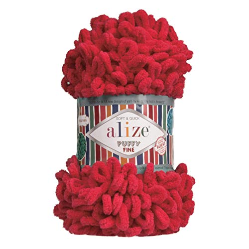 100g Strickgarn ALIZE Puffy Fine, Fingerstrick Fingerstrick-Wolle ohne Nadel, Farbe:56 rot von maDDma