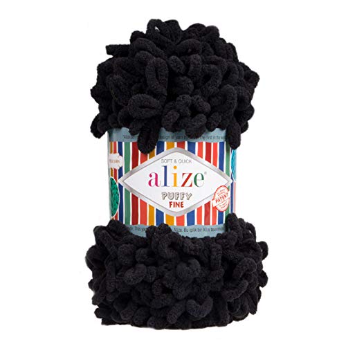 100g Strickgarn ALIZE Puffy Fine, Fingerstrick Fingerstrick-Wolle ohne Nadel, Farbe:60 schwarz 100g Strickgarn ALIZE Puffy Fine, Fingerstrick Fingerstrick-Wolle ohne Nadel, Farbe:60 schwarz von maDDma