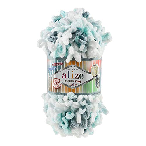 100g Strickgarn ALIZE Puffy Fine Color, Fingerstrick Fingerstrick-Wolle ohne Nadel, Farbe:5939 von maDDma