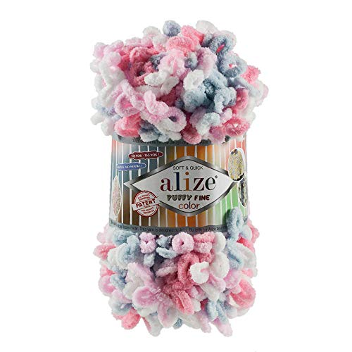 100g Strickgarn ALIZE Puffy Fine Color, Fingerstrick Fingerstrick-Wolle ohne Nadel, Farbe:5945 von maDDma