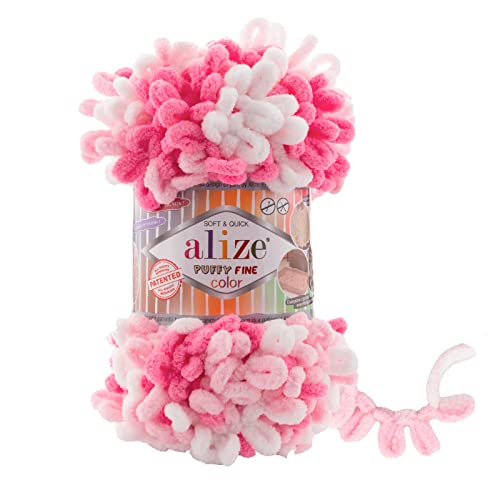 100g Strickgarn ALIZE Puffy Fine Color, Fingerstrick Fingerstrick-Wolle ohne Nadel, Farbe:6383 von maDDma