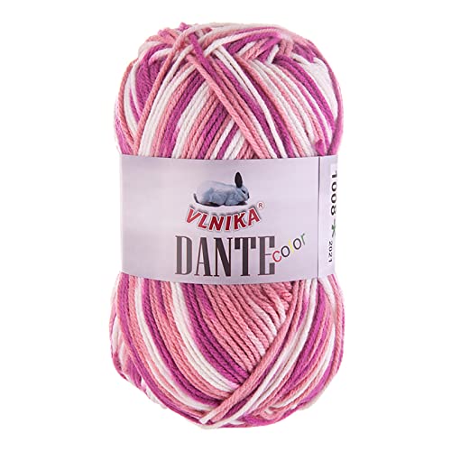 100g Strickgarn Dante Uni und Color Häkelgarn Handstrickgarn Wolle Farbwahl, Farbe:1008 weiß-altrosa-pink von maDDma