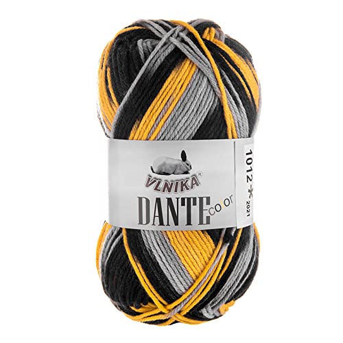 100g Strickgarn Dante Uni und Color Häkelgarn Handstrickgarn Wolle Farbwahl, Farbe:1012 gelb-grau-schwarz 100g Strickgarn Dante Uni und Color Häkelgarn Handstrickgarn Wolle Farbwahl, Farbe:1012 gelb-grau-schwarz von maDDma