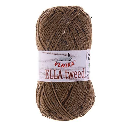 100g Strickgarn Ella Tweed Klassikgarn Strickwolle Handstrickgarne Farbwahl, Farbe:92 hellbraun von maDDma