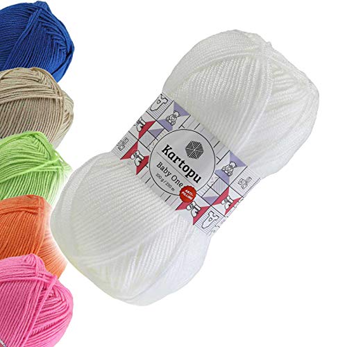 100g Strickgarn Kartopu BABY ONE Antipilling Babywolle Babystrickgarn, 45 Farben, Farbe:K010 weiß von maDDma