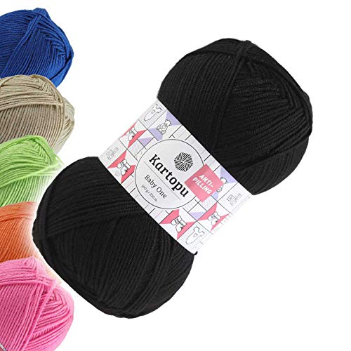 100g Strickgarn Kartopu BABY ONE Antipilling Babywolle Babystrickgarn, 45 Farben, Farbe:K940 schwarz von maDDma