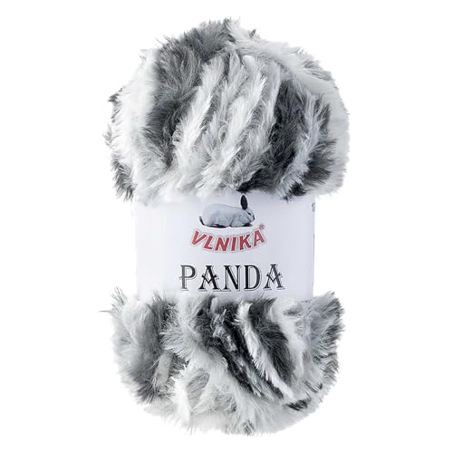 100g Strickgarn Panda Strick-Wolle - Garn Kuschelwolle Plüschwolle, Farbe:019 weiß-hellgrau-grau von maDDma