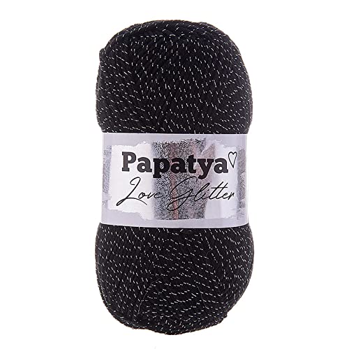 100g Strickgarn Papatya Love Glitter Wolle Häkelgarn Glitzerwolle Farbwahl, Farbe:2000 schwarz von maDDma