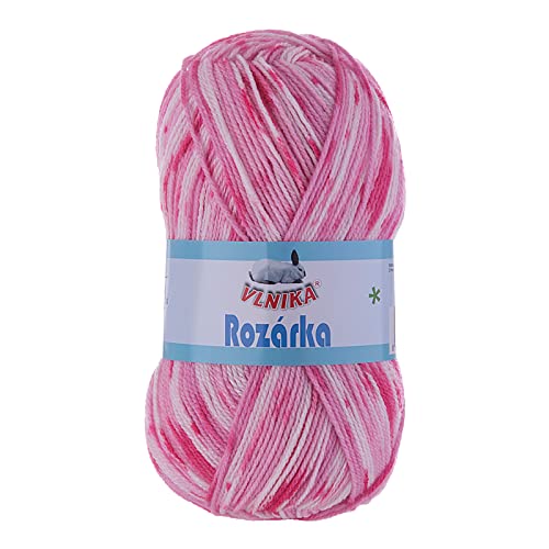 100g Strickgarn Rozárka mehrfarbig Selbstmusternd Strick-Wolle Farbwahl, Farbe:45 weiß-rosa-pink von maDDma