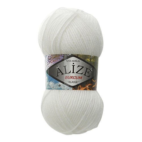 100g Strickgarn Strickwolle Alize Burcum uni/einfarbig, wähle deine Farbe, Farbe:55 weiß von maDDma