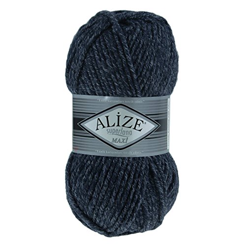 Strickgarn Strickwolle Superlana Maxi 100g 25% Wolle Wintergarn Winterwolle, 50 Farben, Farbe:805 navyblau meliert von maDDma