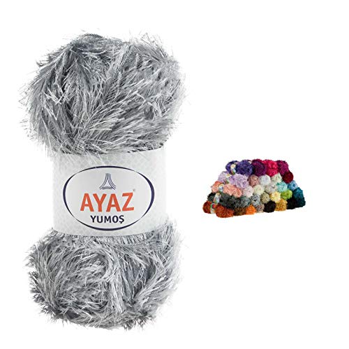 Fransen-Strickgarn Yumos 140m/100g Fancy Garn Strickwolle 40 Farben, Farbe:1195 hellgrau Fransen-Strickgarn Yumos 140m/100g Fancy Garn Strickwolle 40 Farben, Farbe:1195 hellgrau von maDDma