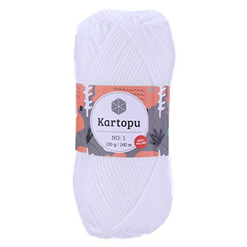 100g Strickwolle Kartopu NO:1 Polyacryl-Strickgarn Anti Pilling Effekt Oeko-Tex zertifiziert Wolle Farbwahl, Farbe:K010 weiß von maDDma