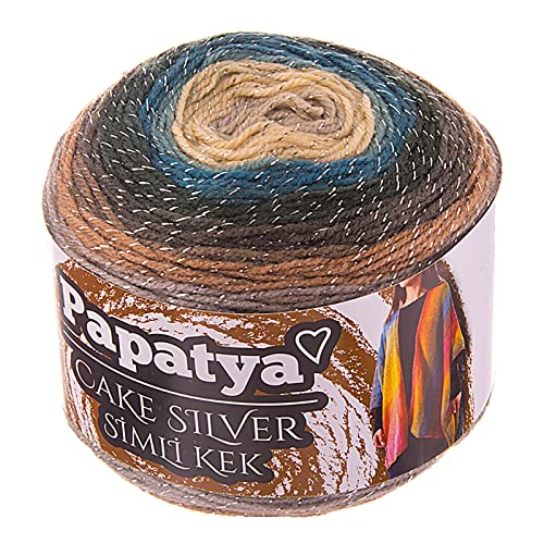 150g Papatya Cake Silver mit Glitzerfaden Bobbel Strickgarn Häkelgarn Farbwahl, Farbe:309 beige-türkis-grün von maDDma