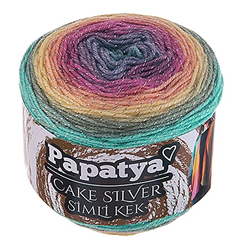 150g Papatya Cake Silver mit Glitzerfaden Bobbel Strickgarn Häkelgarn Farbwahl, Farbe:311 bunt von maDDma