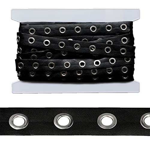 1m Ösenband Kunstleder schwarz mit eingestanzten runden Ösen Größenwahl Meterware, Größe:25mm, Farbe:schwarz | Öse silbern 1m Ösenband Kunstleder schwarz mit eingestanzten runden Ösen Größenwahl Meterware, Größe:25mm, Farbe:schwarz | Öse silbern von maDDma