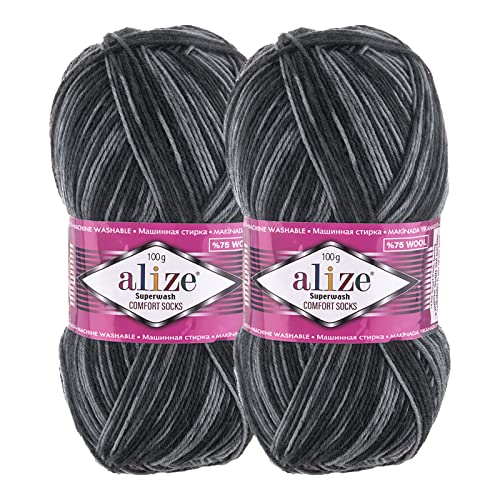 2 x 100g Sockenwolle Superwash Comfort 4-fädig Schurwolle Sockengarn Farbauswahl, Farbe:7676 anthrazit grau 2 x 100g Sockenwolle Superwash Comfort 4-fädig Schurwolle Sockengarn Farbauswahl, Farbe:7676 anthrazit grau von maDDma
