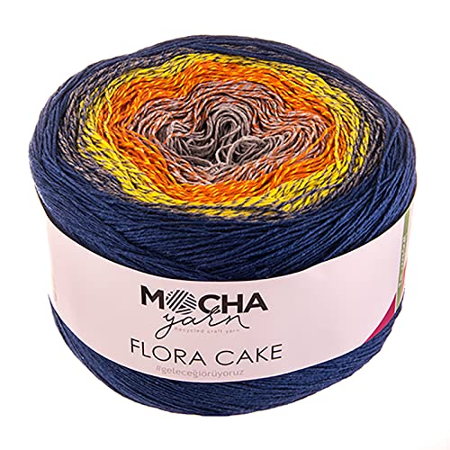 250g Farbverlaufsgarn Flora Cake nachhaltige Recycling-Wolle Strickgarn Häkelgarn Farbwahl, Farbe:FLO05 grau-orange-gelb-blau von maDDma
