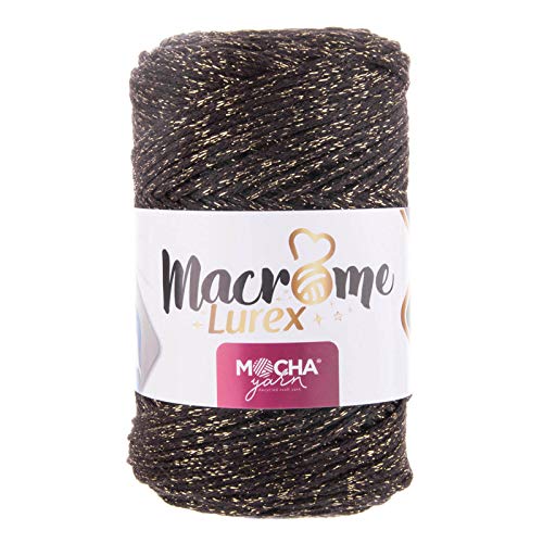 250g Strickgarn Macrome Lurex Glitzereffekt Glitzerwolle Makramegarn Farbwahl, Farbe:MAC028 dunkelbraun von maDDma