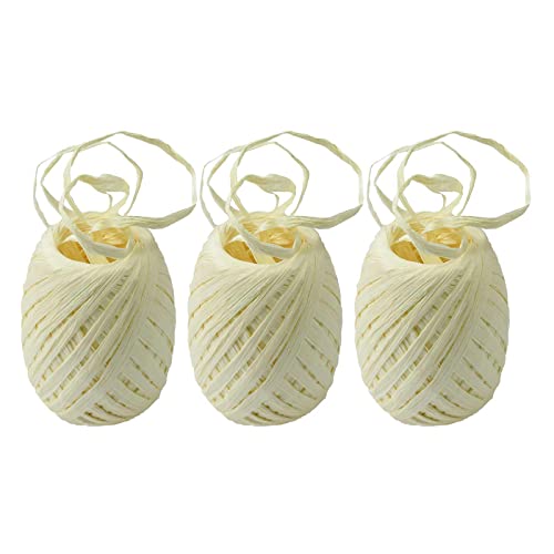 3 x 30m Raffia Papierschnur Set Geschenkband Papierkordel Bastelschnur Bastband, Farbe:creme von maDDma